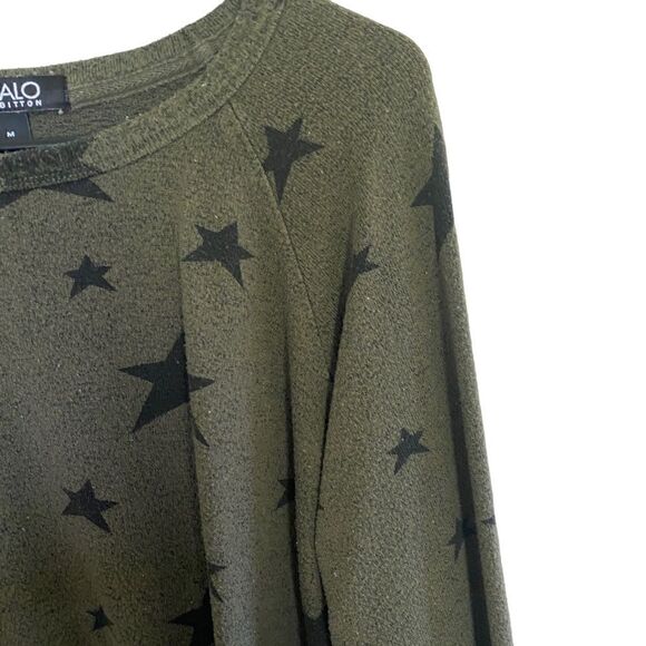 Buffalo David Bitton Green stars long sleeve crew green black pill look medium - Picture 2 of 7